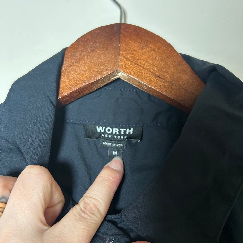 EUC Worth New York Shirt Dress Size M Black Pleated Ruched Sleeve Pockets - Picture 3 of 5